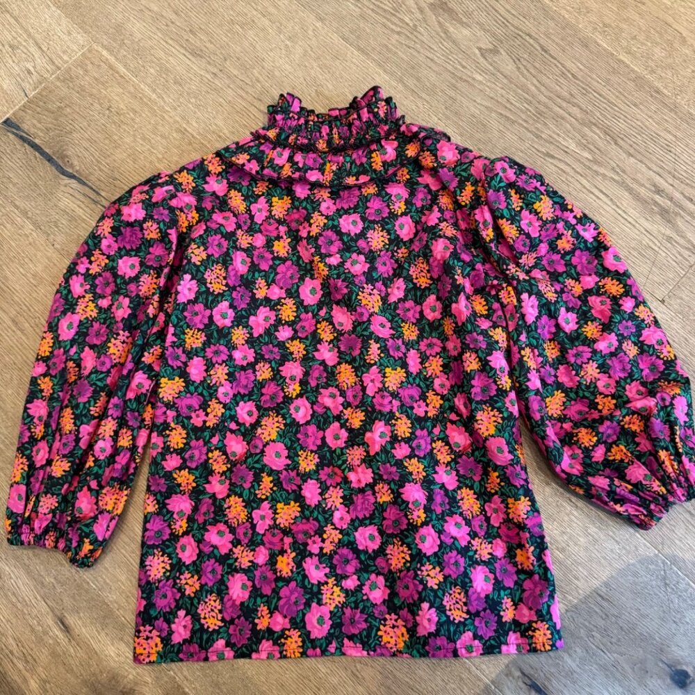 Christina Rohde Floral Ruffle Blouse Size 10 Multicolor Long Sleeve Girls Top